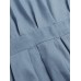 Women Puff Sleeve Pleated Solid Color Stand Collar Back Zipper Calf Length Midi Dresses