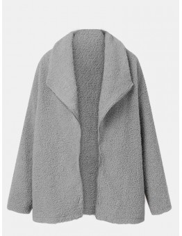 Women Teddy Velvets Loose Casual Solid Spliced Large Lapel Lining Long Sleeve without Pockets Leisure Coat