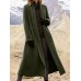 Women Warm Solid Color Lapel Longline Coats With Pocket