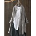 S-5XL Women Long Sleeve Button Down Cotton Asymmetric Vintage Blouse